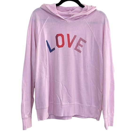 Love Print Sundry Pink Hoodie Size 2 Cotton Blend Womens Casual Long Sleeve Top - Picture 1 of 4